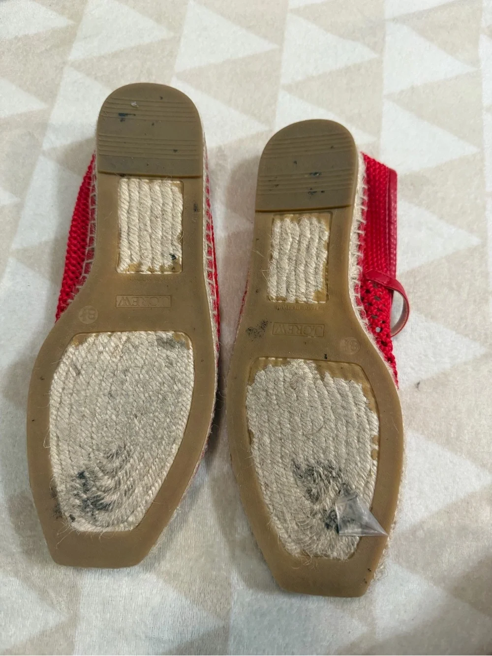 J crew Made-in-Spain Sophie Mary Jane espadrilles with crochet passion rouge
